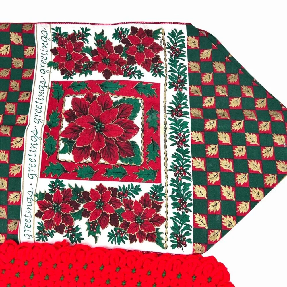6 PC CHRISTMAS TABLE LINENS RUNNER PLACEMATS POTHOLDER SWAN POINSETTIA CROCHET
